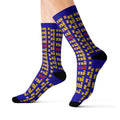 Bold Blue 'nou' Pattern Sublimation Socks — Retro Logo Crew Socks