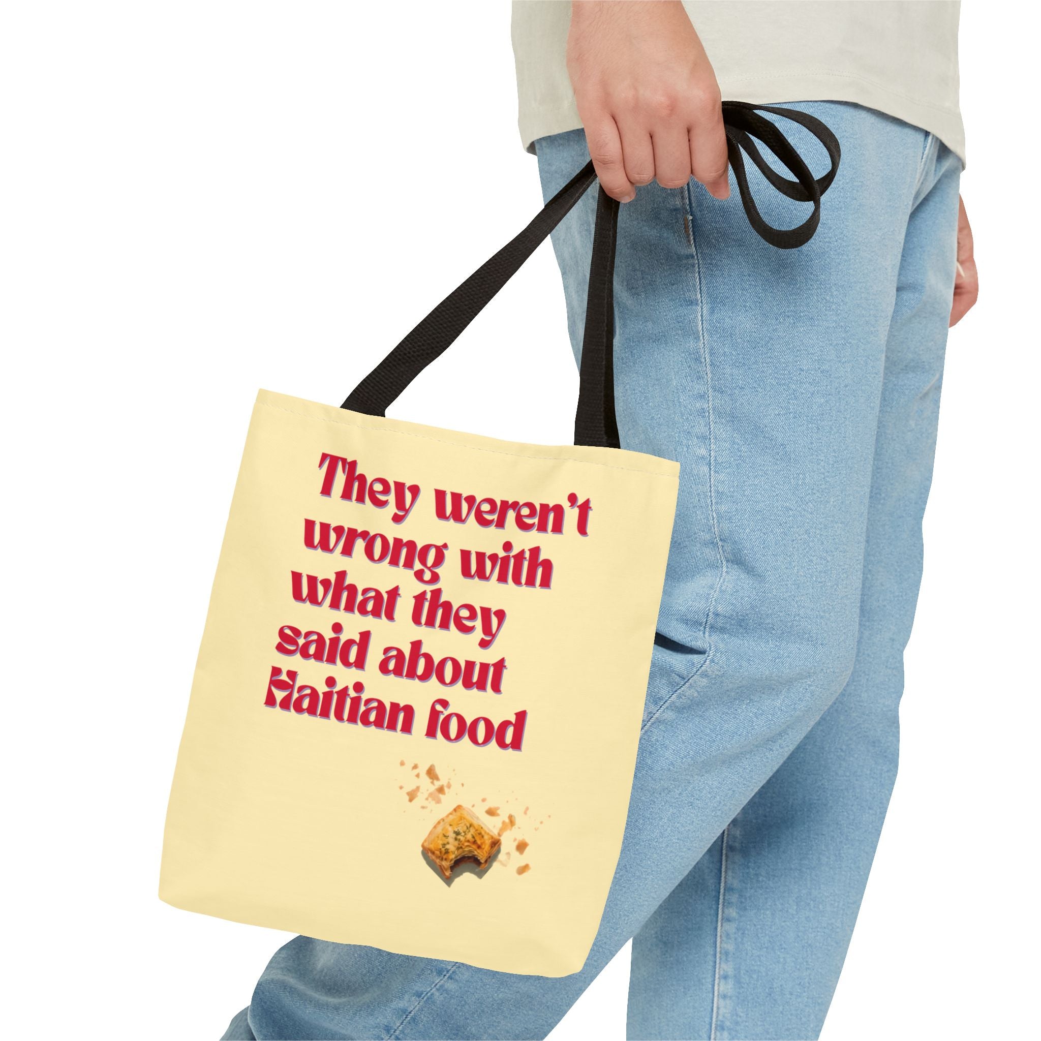 Haitian Pride Tote Bag — "They Weren't Wrong With What They Said About Haitian Food" & Nou Ni Map Designs