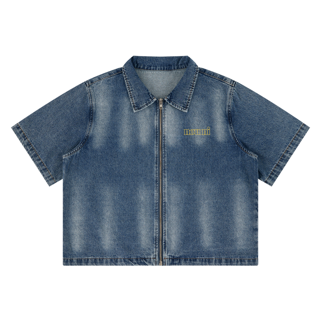 Unisex Vintage Washed Full-Zip Denim Shirt
