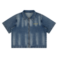 Unisex Vintage Washed Full-Zip Denim Shirt