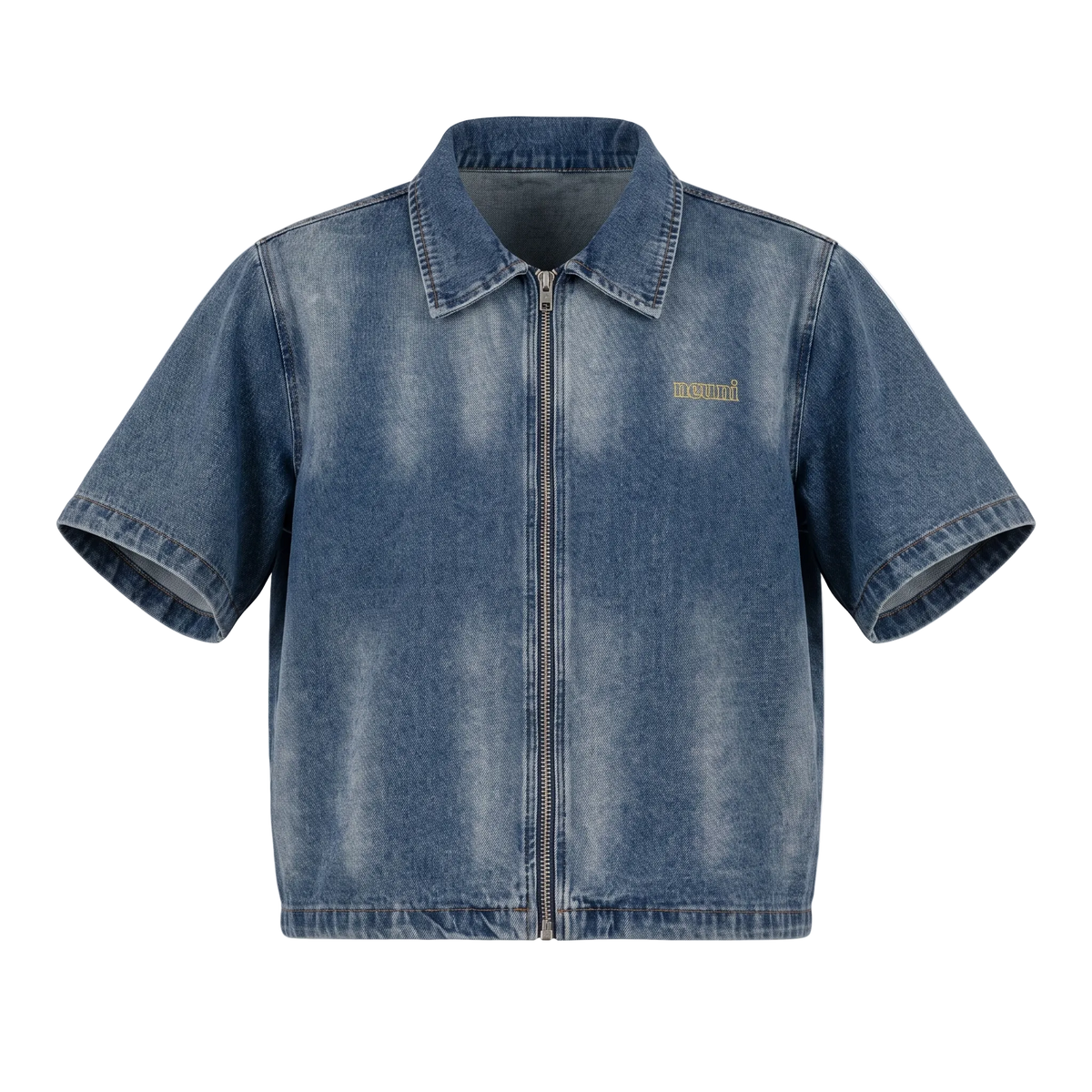Unisex Vintage Washed Full-Zip Denim Shirt