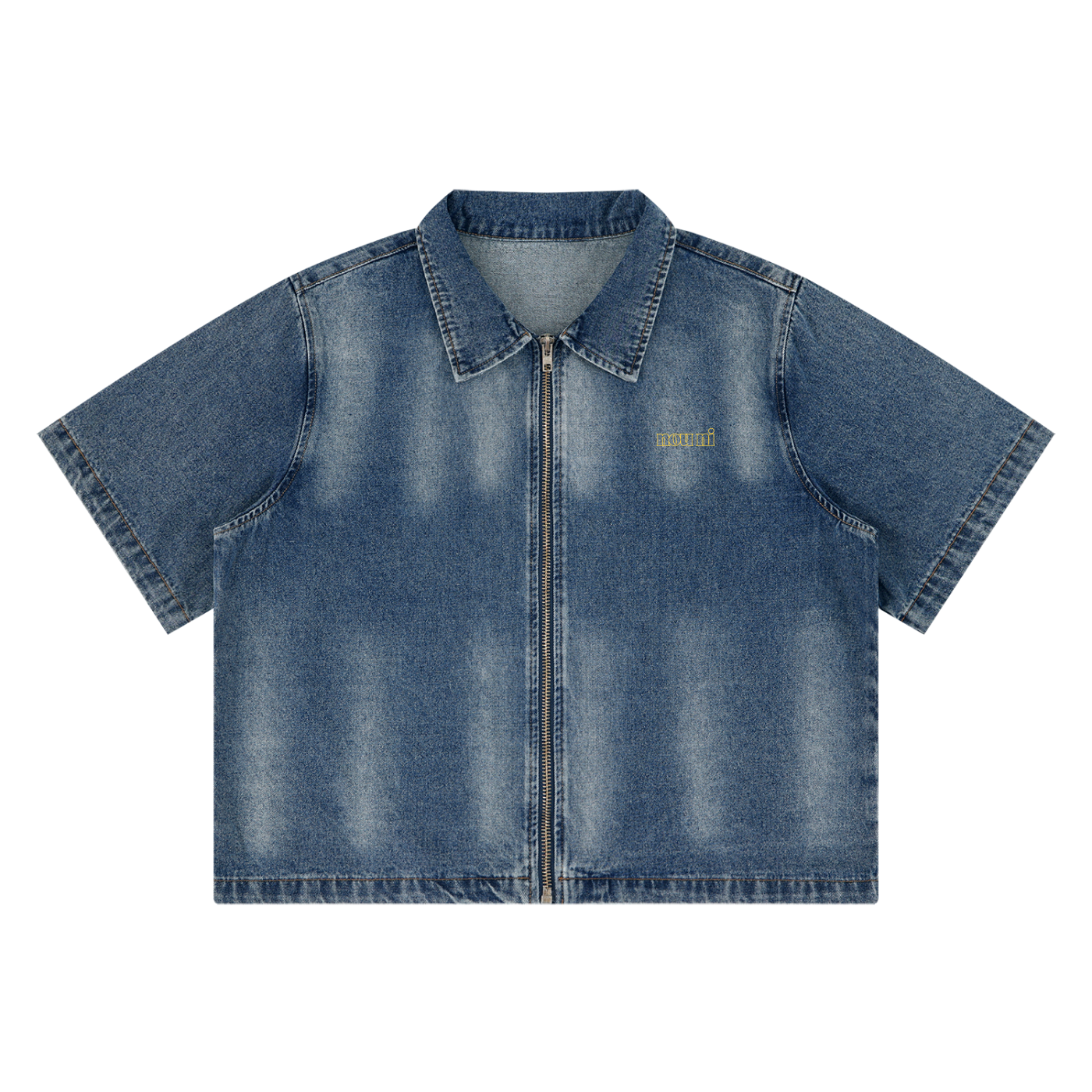 Unisex Vintage Washed Full-Zip Denim Shirt