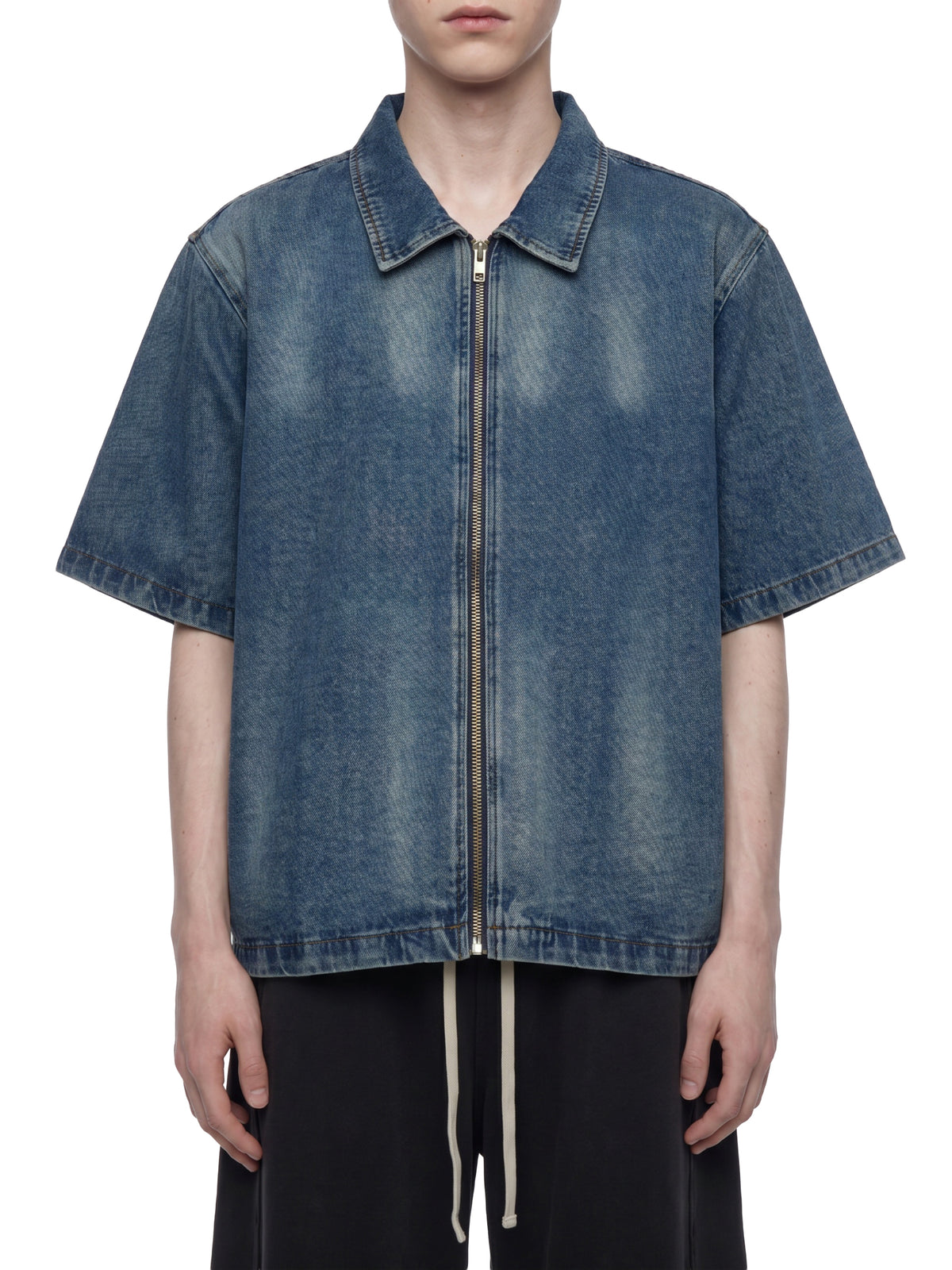 Unisex Vintage Washed Full-Zip Denim Shirt